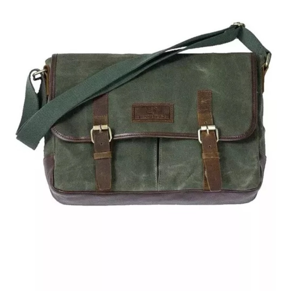 Properly Tied Crossbody Messenger Green Coated Canvas Leather Straps